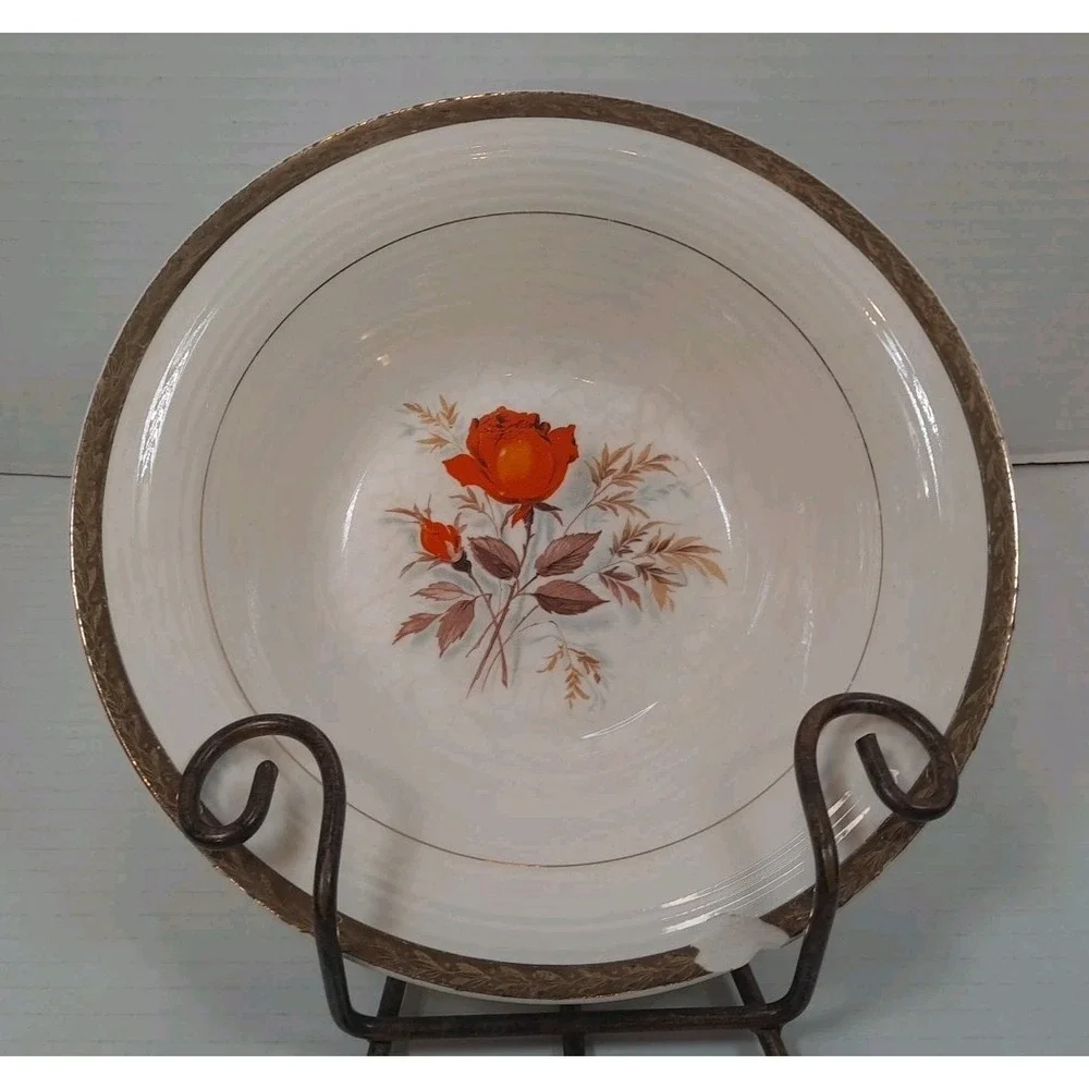 Vintage Triumph American Limoges China Vermillion‎ Rose 22K Gold Mixing Bowl